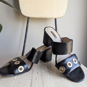 Louise et Cie 9.5 Black Leather Strap Grommet Heels  39.5